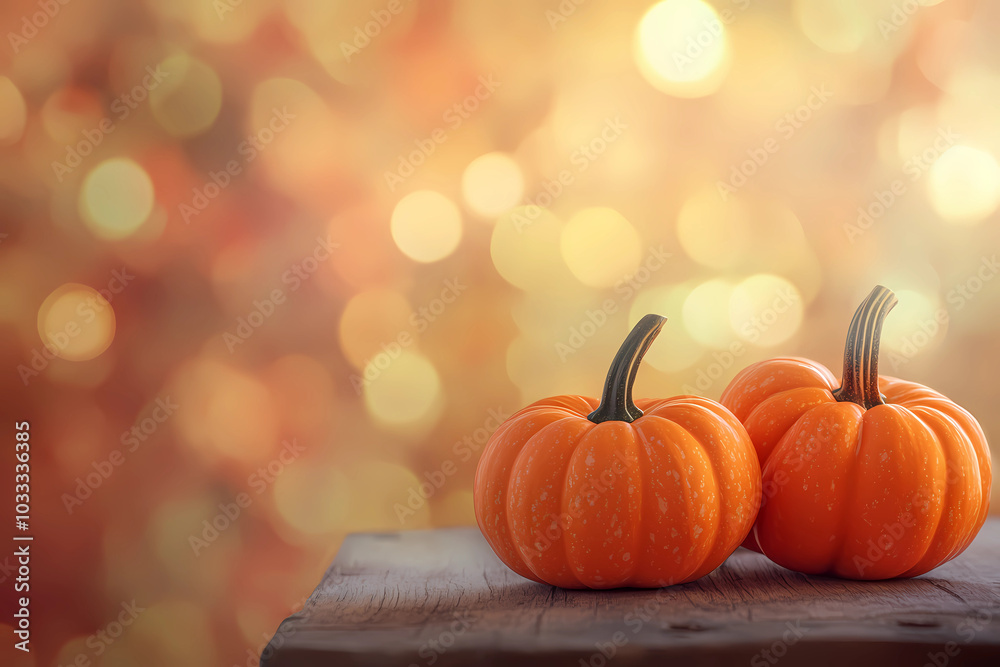 Halloween, orange pumpkins on a wooden table on a bokeh glowing background, copy space Halloween, orange pumpkins on a wooden table on a bokeh glowing background, copy space