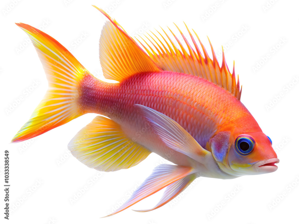 Fototapeta premium Lyretail Anthias fish swiming isolated on a transparent background
