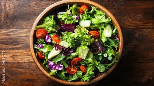 Fresh and Vibrant Garden Salad in Wooden Bowl