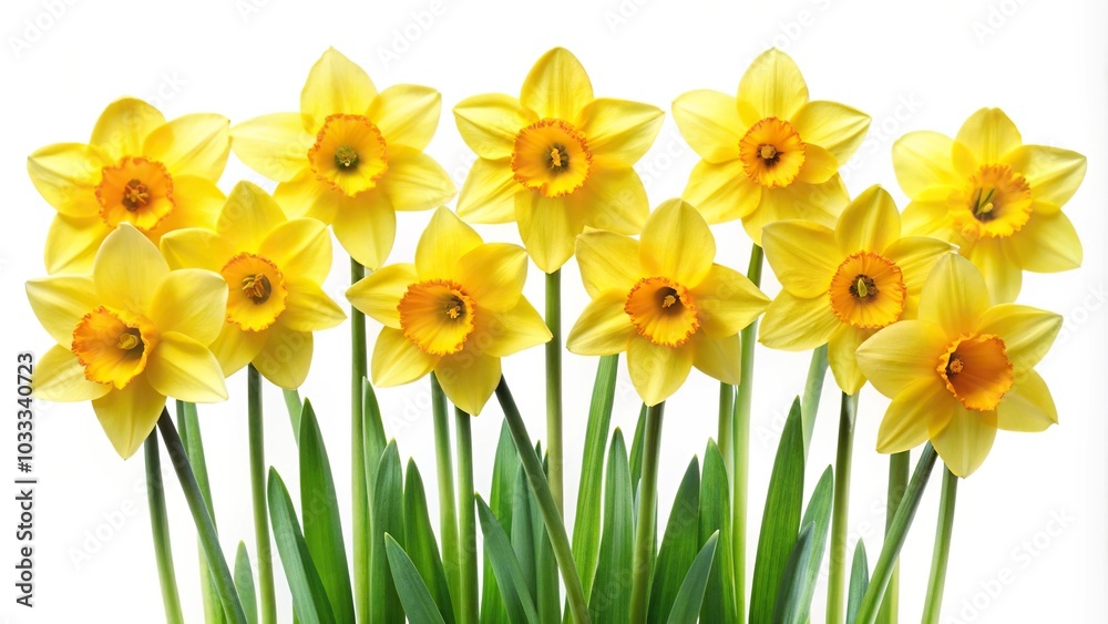 Obraz premium Bright daffodils isolated on white backdrop