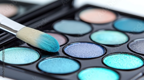 Blue Eyeshadow Palette with Makeup Brush Beauty Makeup Kit Close up