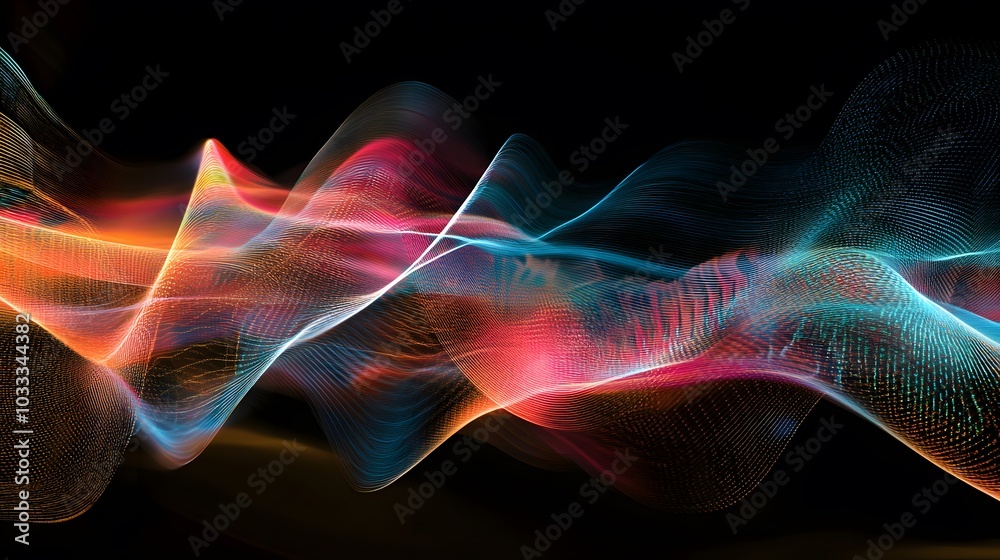 Fototapeta premium Abstract Colorful Wavy Lines of Light on Black Background