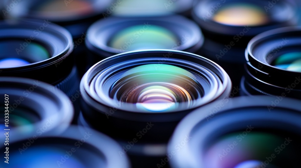 A close-up view of multiple camera lenses arranged in a visually striking manner.