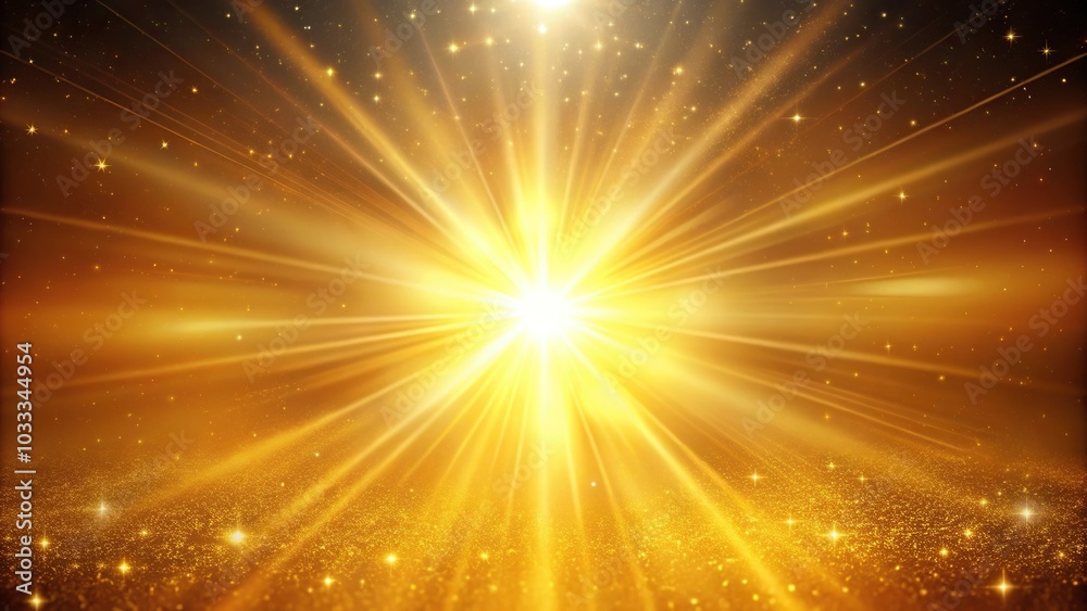 Fototapeta premium Bright radiant star in sunlit gold sky close-up