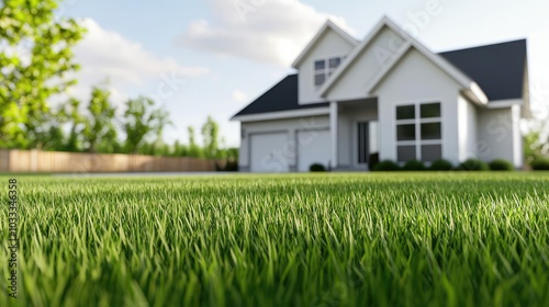 Wallpaper Mural A peaceful residential home surrounded by lush green grass, showcasing modern architecture and a welcoming environment with clear blue skies. Torontodigital.ca