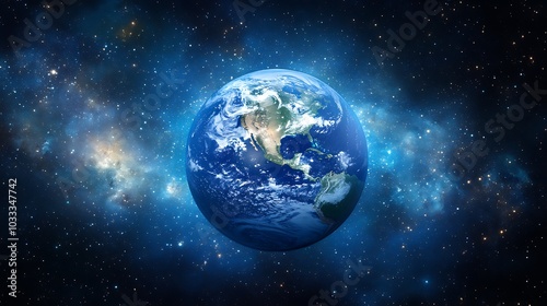 Fototapeta Naklejka Na Ścianę i Meble -  Earth in Space, Stars, Galaxies, Blue Planet