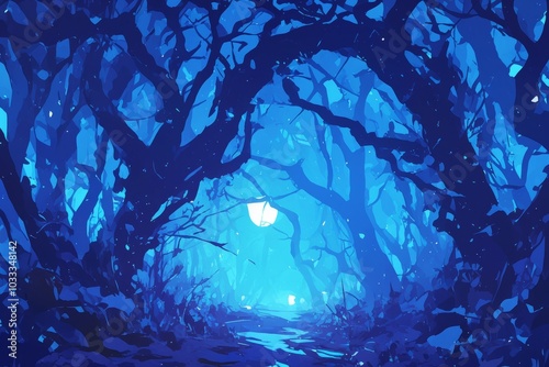 A haunted forest with fog rolling through twisted trees, cozy vibe, Generative AI