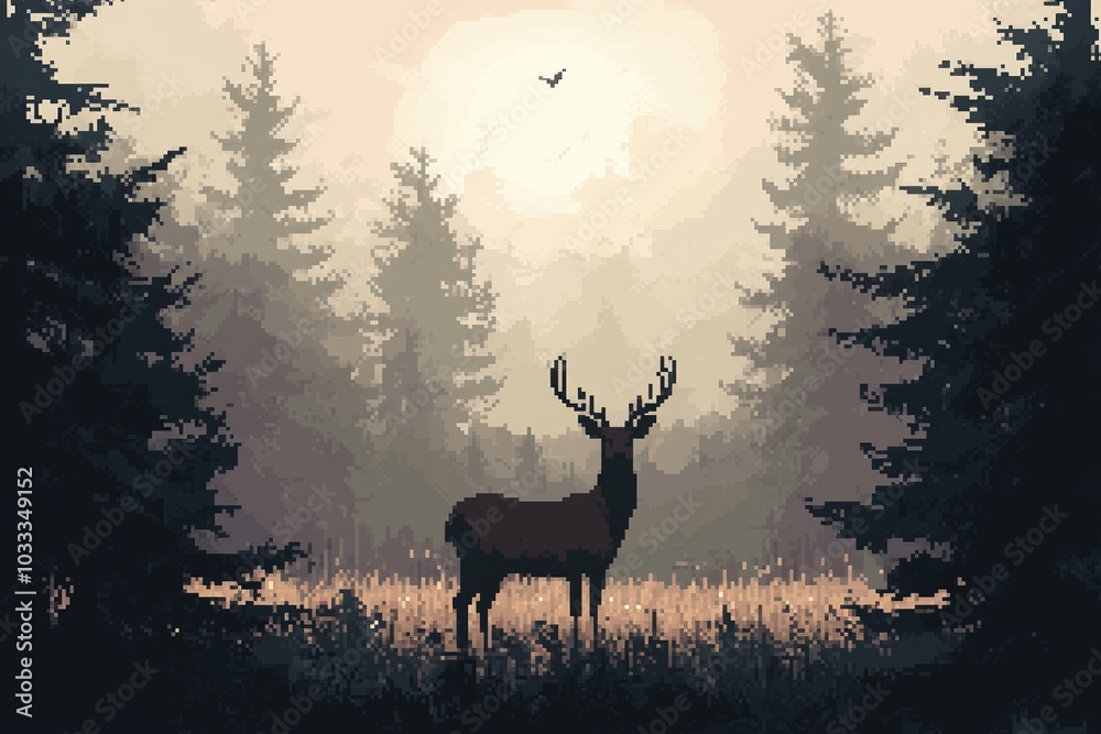 A lone deer stands in a foggy forest, silhouetted against the soft light. A lone deer stands in a foggy forest, silhouetted against the soft light.