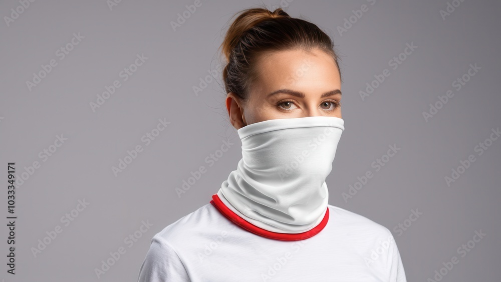 Realistic neck gaiter mockup for presenting your custom designs, logos, or patterns on a multifunctional face covering. Ideal for e-commerce, advertising, and apparel branding