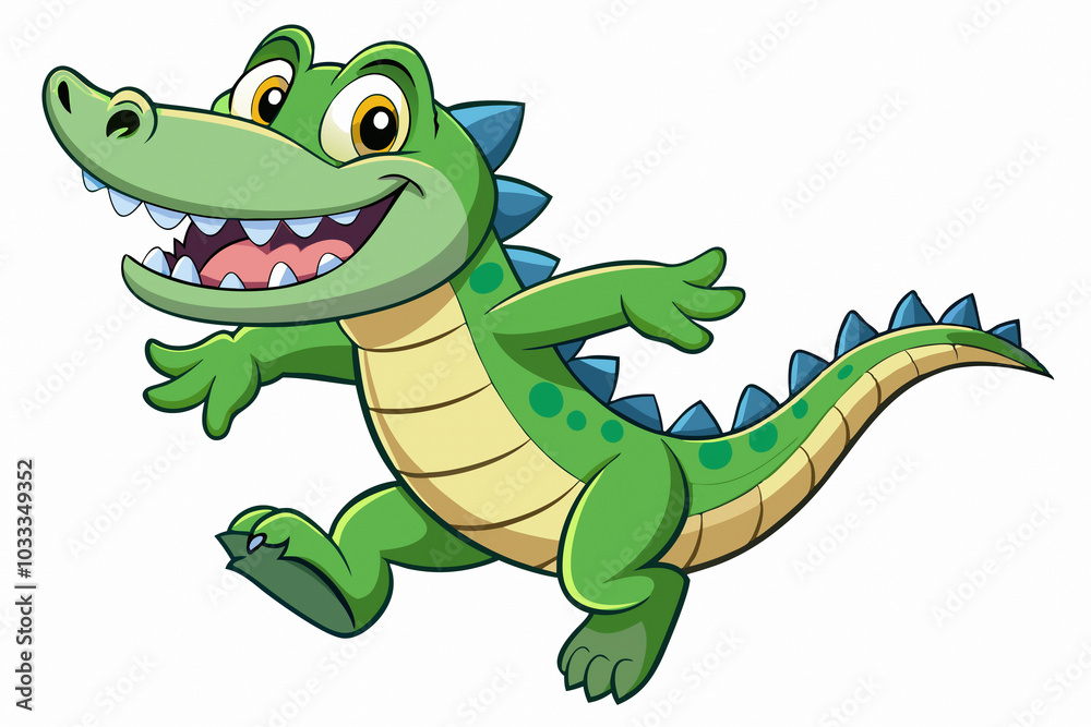 Naklejka premium Cute Joyful Alligator Dancing and Jumping - Cartoon Kawaii Style Vector Clip Art for Graphics Ads, Flex Printing, and T-Shirt Designs