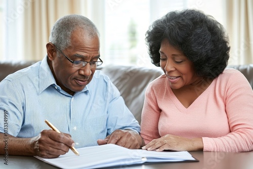 Senior couple signing their will documents, Generative AI