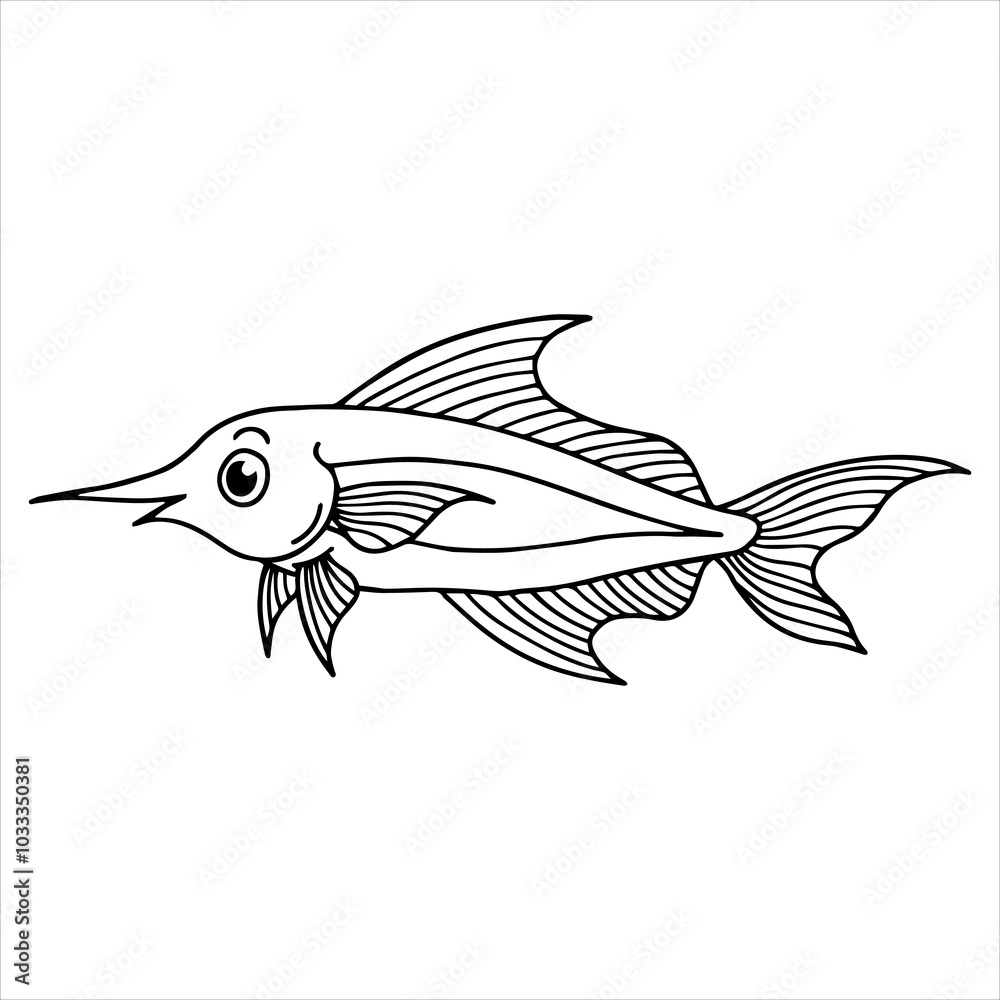Obraz premium Design Illustration Line Art Cute Fish Character Coloring Page