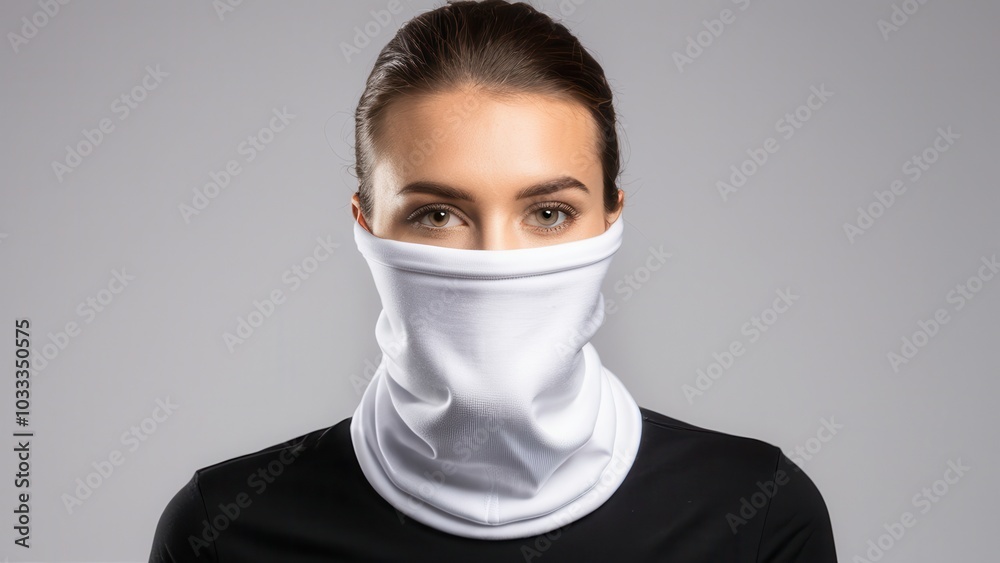 Realistic neck gaiter mockup for presenting your custom designs, logos, or patterns on a multifunctional face covering. Ideal for e-commerce, advertising, and apparel branding