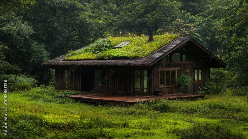 Green Roof Cabin in a Lush Forest