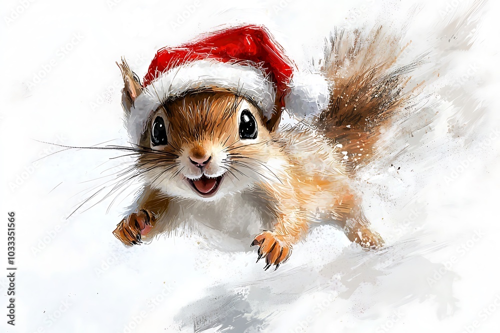 Cute Squirrel Wearing a Santa Hat in the Snow Cute Squirrel Wearing a Santa Hat in the Snow