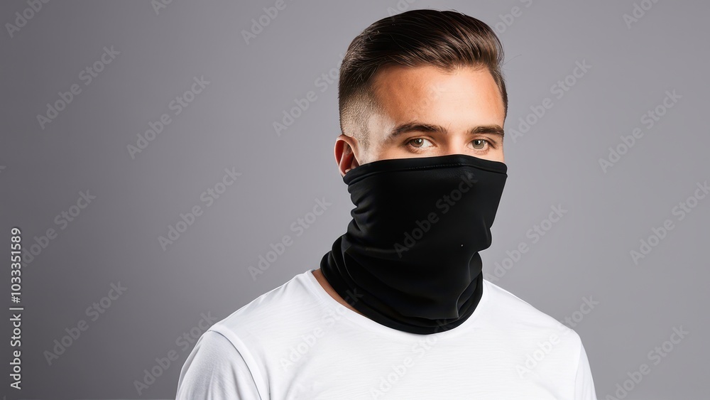 Customizable neck gaiter mockup for visualizing unique designs on a versatile face and neck covering. Suitable for outdoor wear, sports, or promotional use
