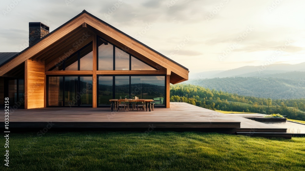 Modern Wooden House with Mountain View and Deck