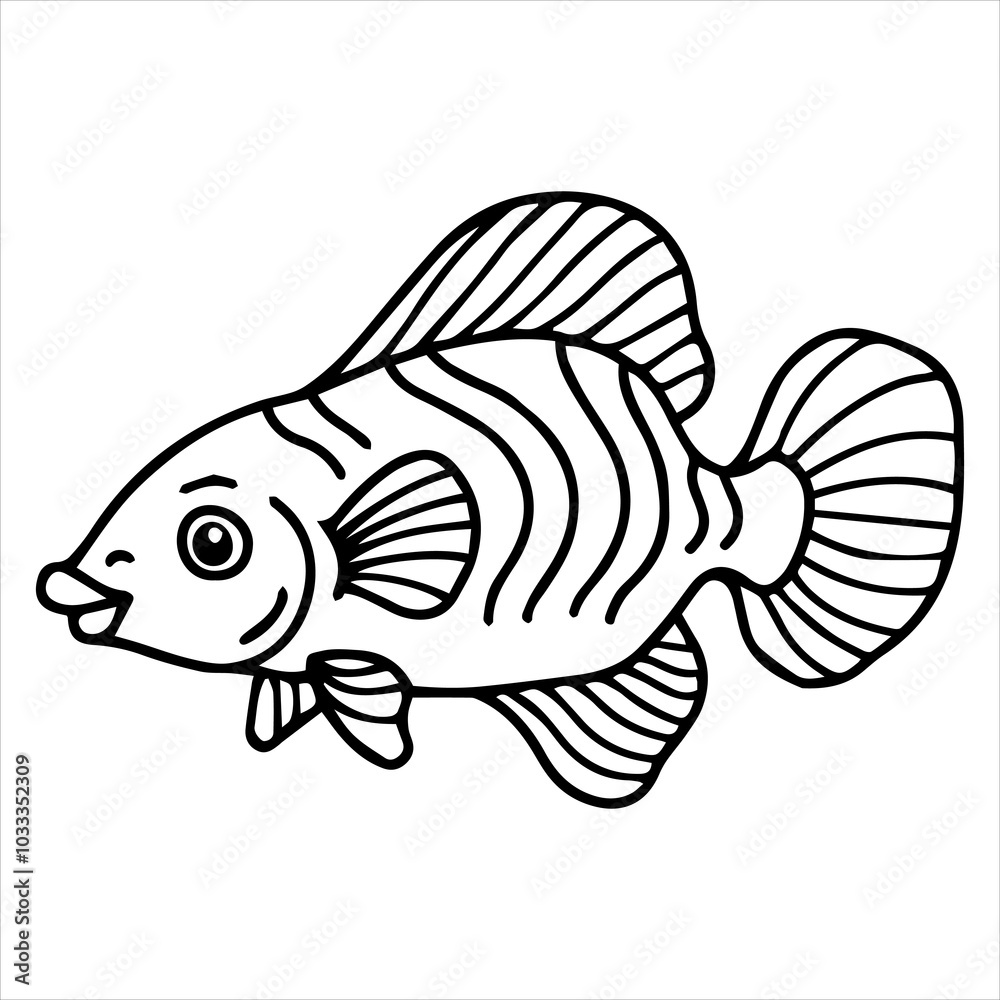 Design Illustration Line Art Cute Fish Character Coloring Page Design Illustration Line Art Cute Fish Character Coloring Page