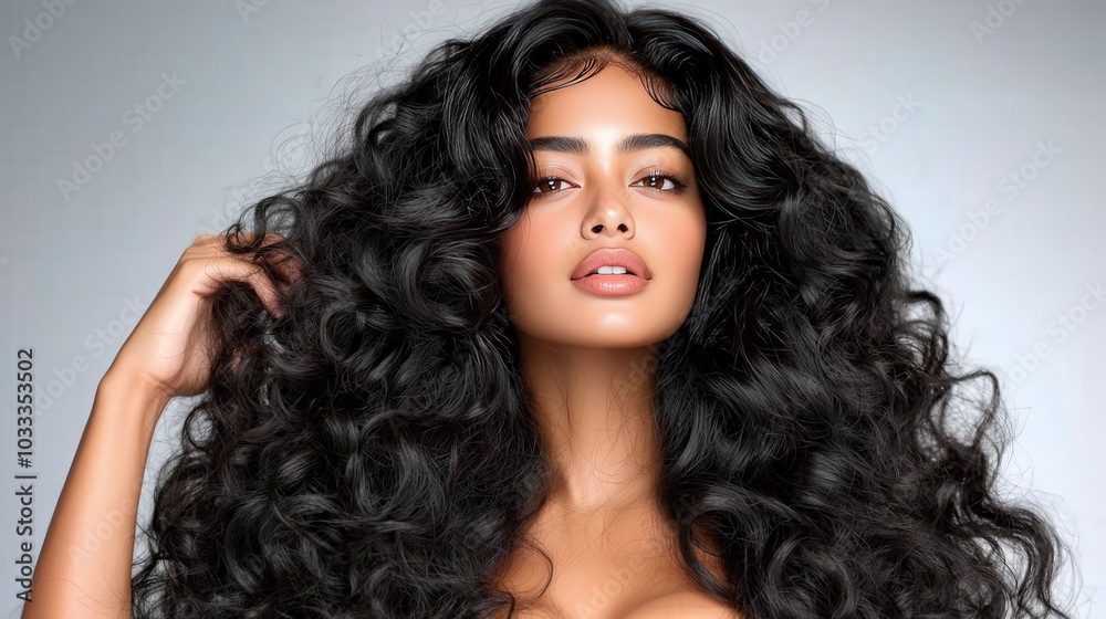 Beautiful Woman with Long Wavy Black Hair Curly Hairstyle Beauty Portrait Beautiful Woman with Long Wavy Black Hair Curly Hairstyle Beauty Portrait