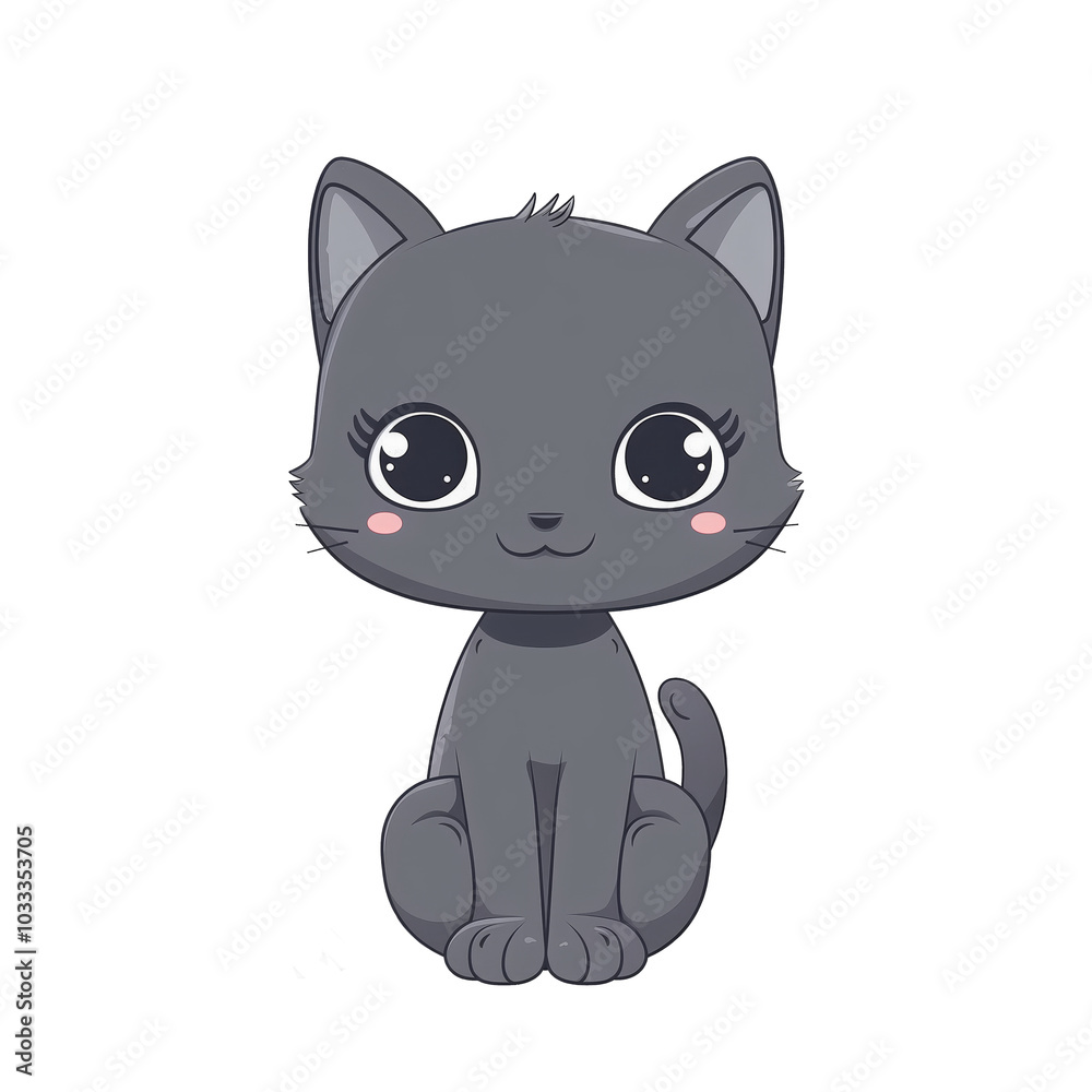 Cute Cartoon Gray Cat with Big Eyes - Transparent Background - Made with Generative AI Cute Cartoon Gray Cat with Big Eyes - Transparent Background - Made with Generative AI
