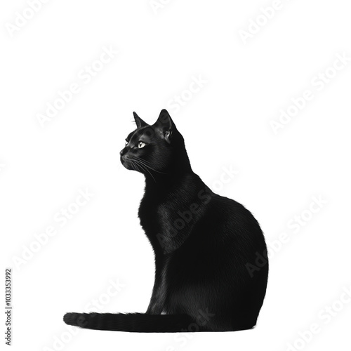 Mysterious Black Cat Silhouette with Glowing Eyes - Realistic Illustration for Halloween - Made with Generative AI photo