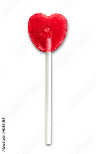 Red heart shaped lollipop isolated on transparent background