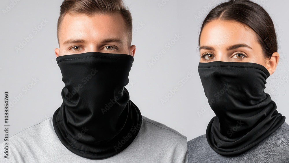 Customizable neck gaiter mockup for visualizing unique designs on a versatile face and neck covering. Suitable for outdoor wear, sports, or promotional use