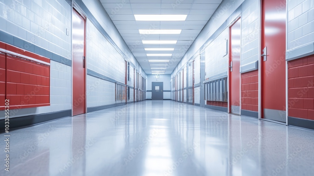 Fototapeta premium real photo of school hallway with copy space