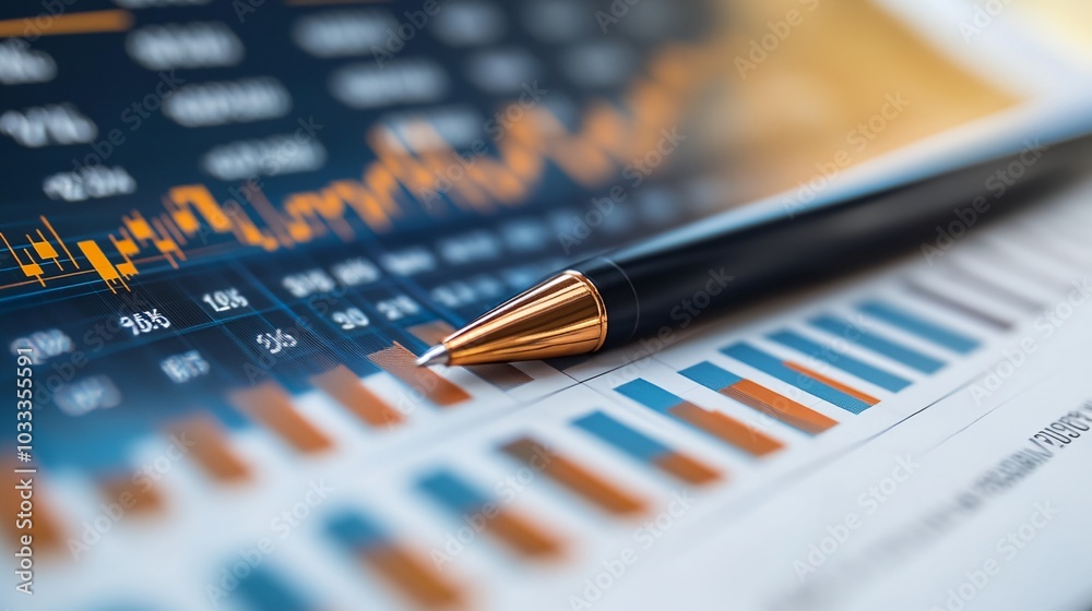 A pen is laying on top of a graph with numbers and lines A pen is laying on top of a graph with numbers and lines