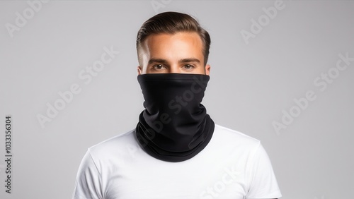 High-quality neck gaiter mockup featuring customizable design for showcasing branding, patterns, or promotional artwork on face coverings. Perfect for product display and marketing