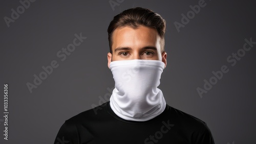 Obraz na płótnie High-quality neck gaiter mockup featuring customizable design for showcasing branding, patterns, or promotional artwork on face coverings. Perfect for product display and marketing w salonie
