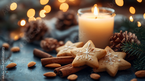 Cozy Scene with Star-Shaped Cookies and Cinnamon Sticks