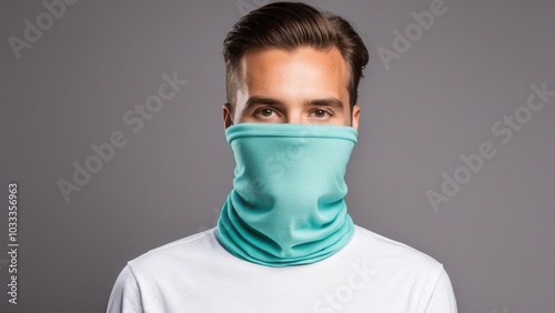 High-quality neck gaiter mockup featuring customizable design for showcasing branding, patterns, or promotional artwork on face coverings. Perfect for product display and marketing