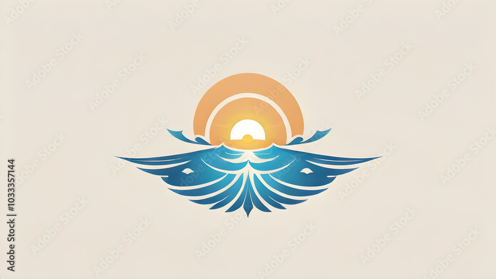 Fototapeta premium A blue and white logo with a sun and water