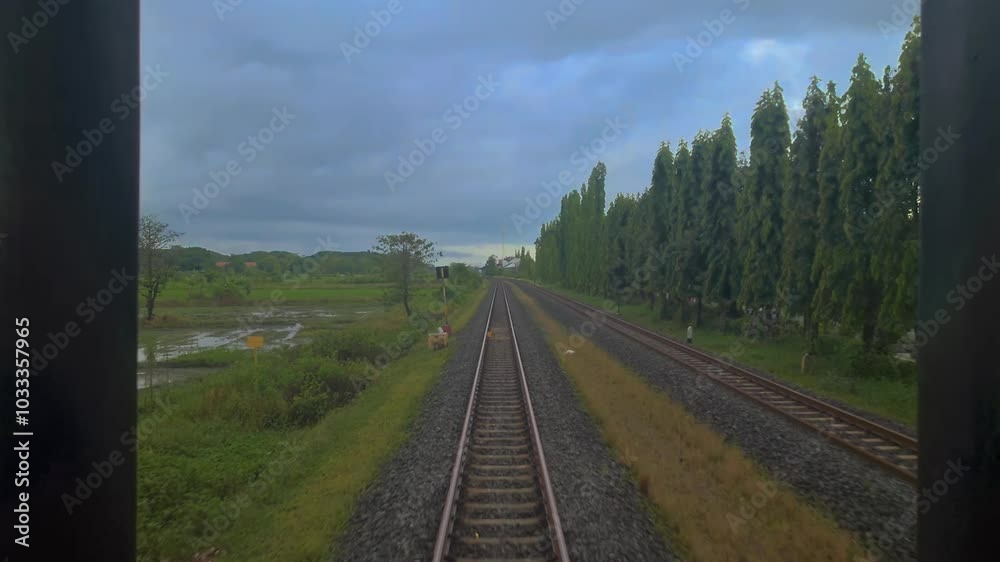 Railway view from the back carriage as the train moves Railway view from the back carriage as the train moves