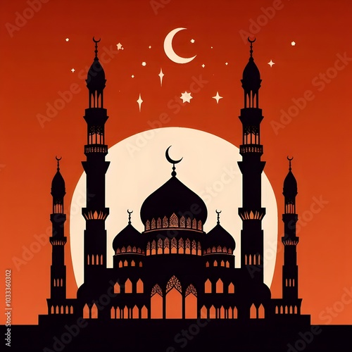 Wallpaper Mural Vector mosque silhouette illustration stylized design of a mosque with a large tall minaret Torontodigital.ca