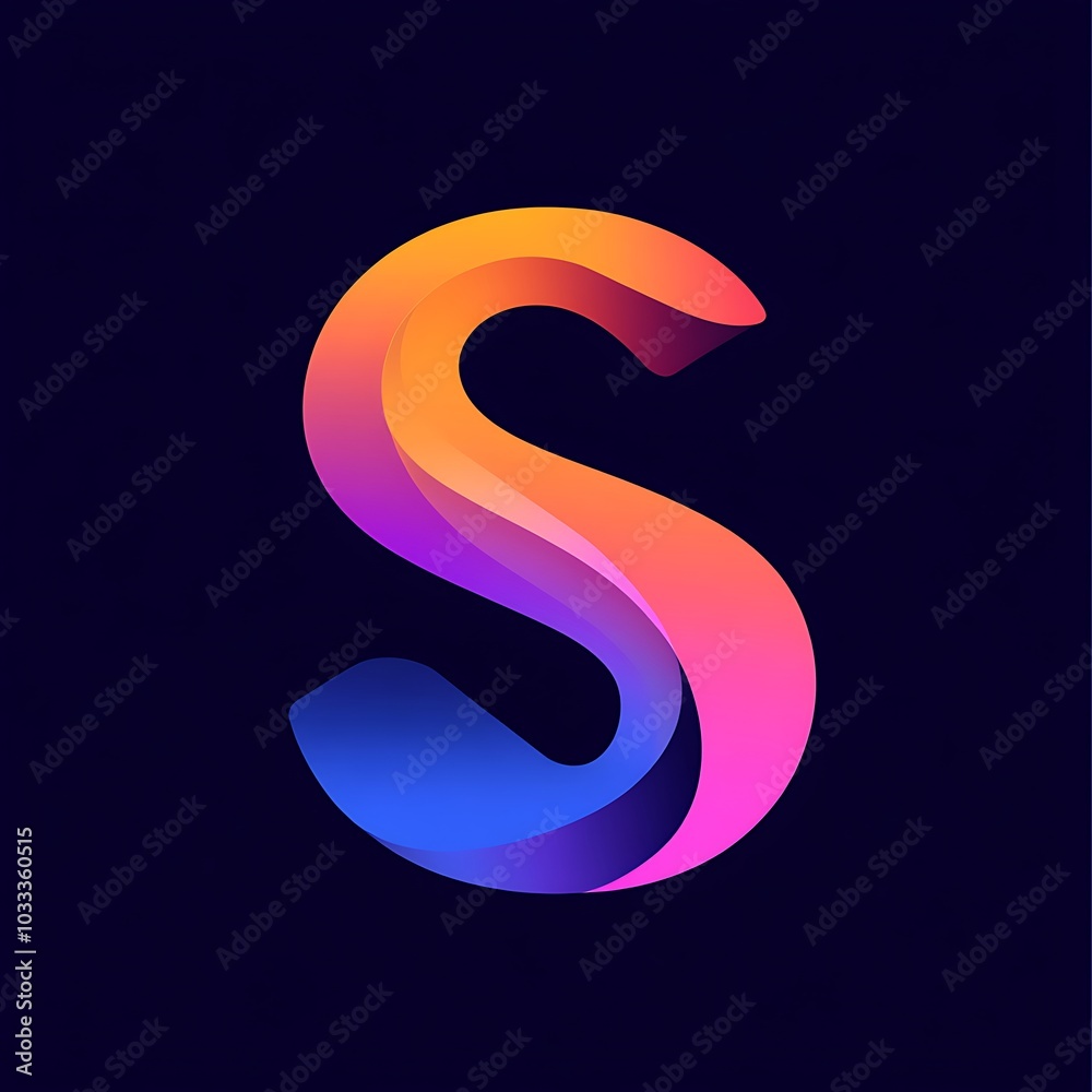 Abstract letter S flowing with bright colors on dark surface Abstract letter S flowing with bright colors on dark surface