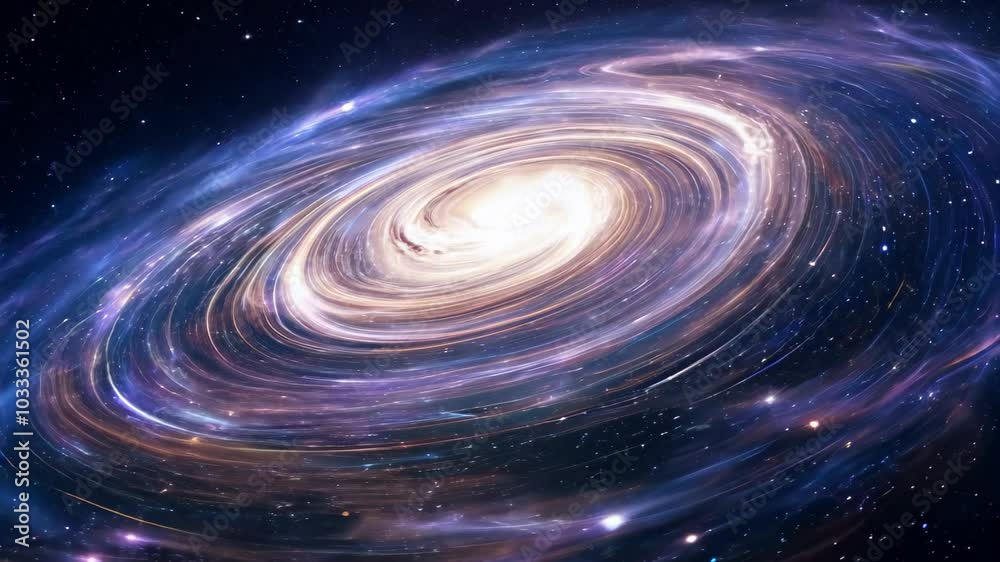 A top view flat lay of a rotating cosmic galaxy, with bright stars around its glowing edge, set against a vast, dark space background. A top view flat lay of a rotating cosmic galaxy, with bright stars around its glowing edge, set against a vast, dark space background.