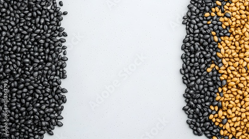 Closeup Cluster of Textured 3D Rendered Black Cumin Seeds on Neutral Background photo