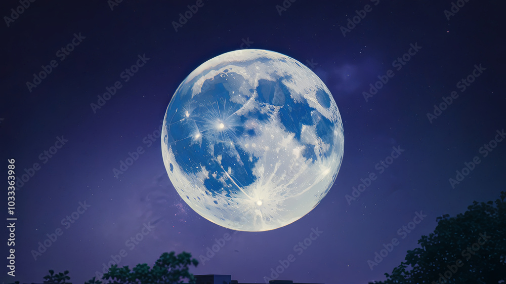 stunning medium shot of super moon illuminating night sky with intricate lunar details, creating magical atmosphere stunning medium shot of super moon illuminating night sky with intricate lunar details, creating magical atmosphere