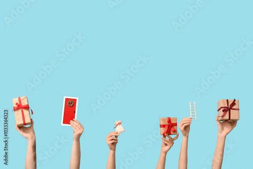 Female hands with gift boxe...