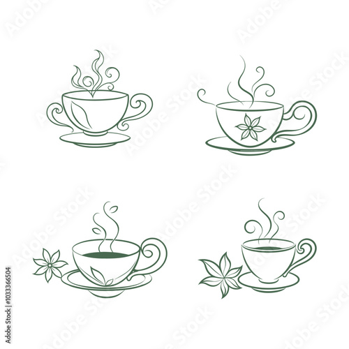 stylish tea cup with swirly steam with flowers sil