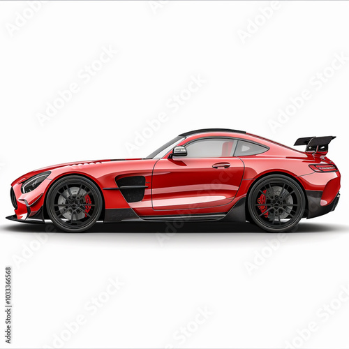 Lateral red sport car isolated on a white background