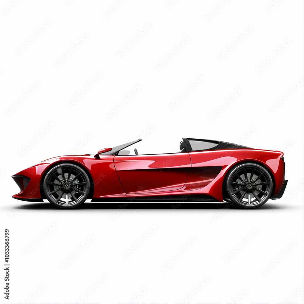 Lateral red sport car isolated on a white background