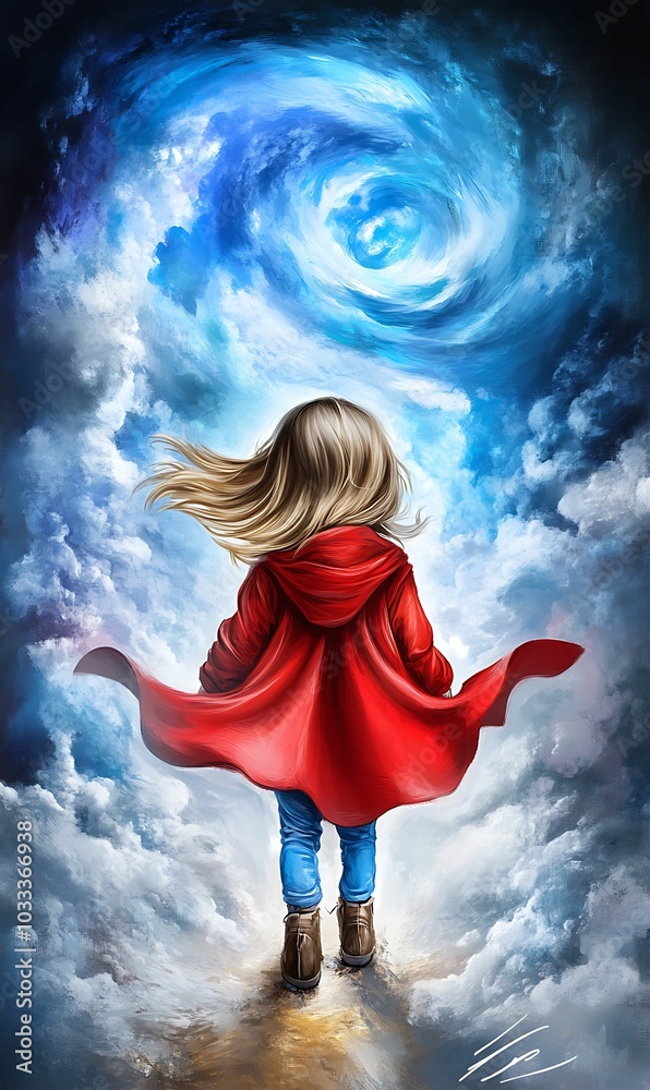 Fototapeta premium A journey through the whirlwind embracing the unknown in a vibrant world of imagination