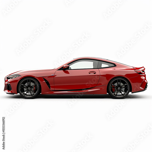 Lateral red sport car isolated on a white background