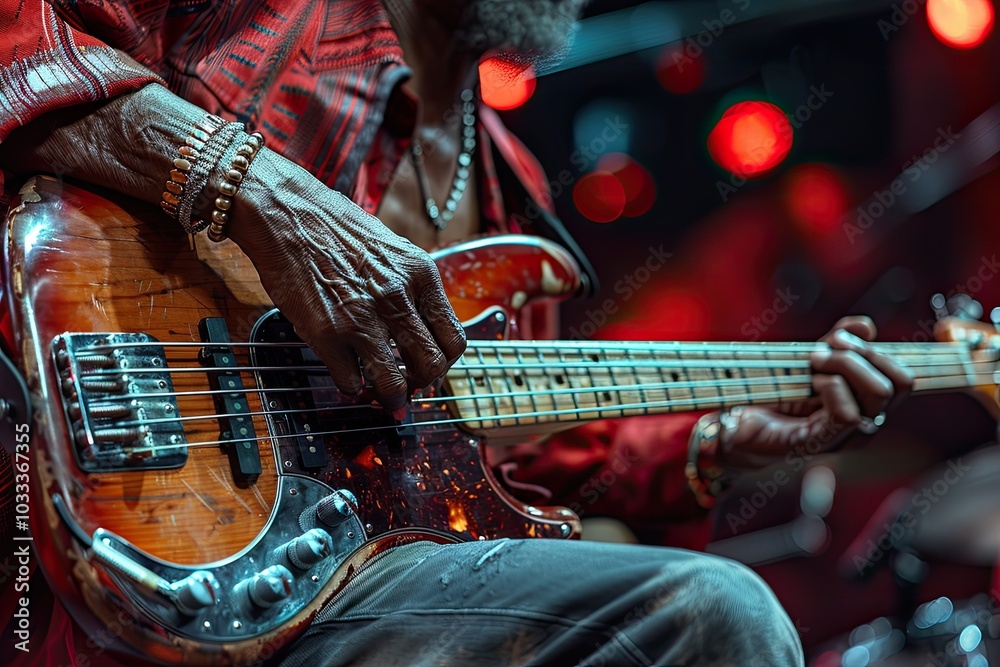 Naklejka premium energetic image of someone playing an instrument, such as a guitar or drums,