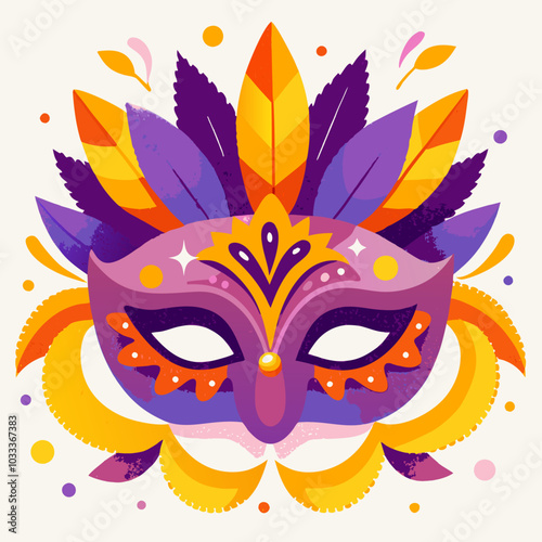 Colorful Carnival Mask Vector Illustration with Feathers