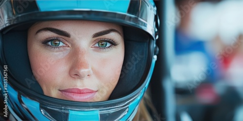 Determined Female Racer in Helmet Ready for the Race Portrait