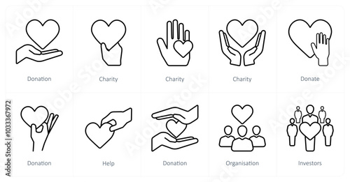 A set of 10 crowdfunding icons as donation, charity, donate